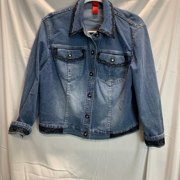 V. Cristine Black Lace Denim Jacket - Picture 4 of 14